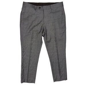 Spier & Mackay Slim Fit Dress Pants Wool Trousers Prince of Wales Check Grey W32